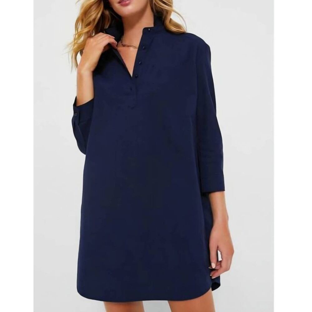 TuckernuckโPomander Place Polly Navy Blue Lagenlook Tunic Dress SZ L
